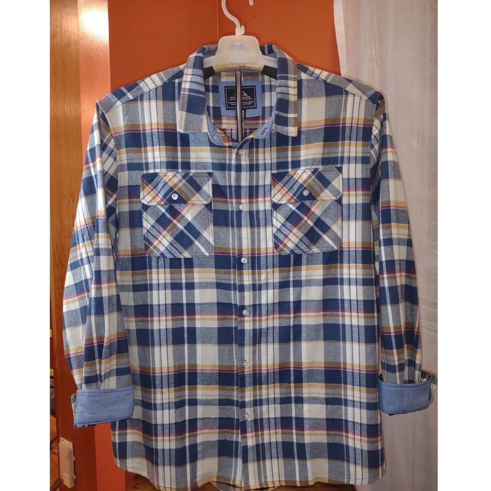 Mens Flannel Shirt 2XL Blue Plaid Long Sleeve Button Up Casual‎ - Picture 4 of 12